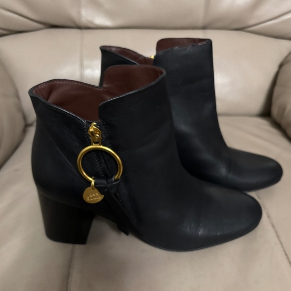 See by Chloe clack leather mid heel ankle booties - Picture 1 of 12